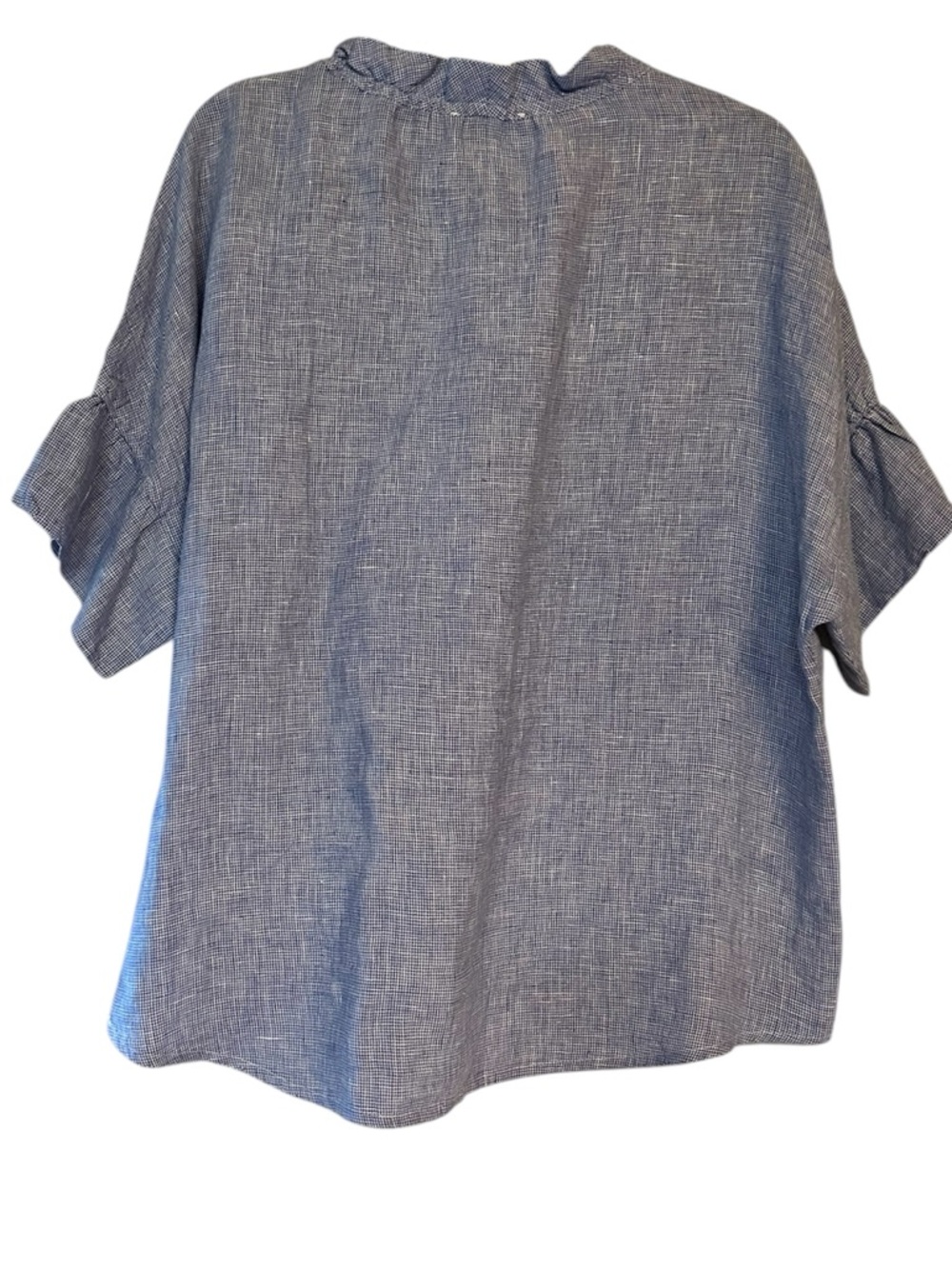 Boho Chic Blue Ruffled V-Neck Linen-Blend Top - Picture 2 of 4
